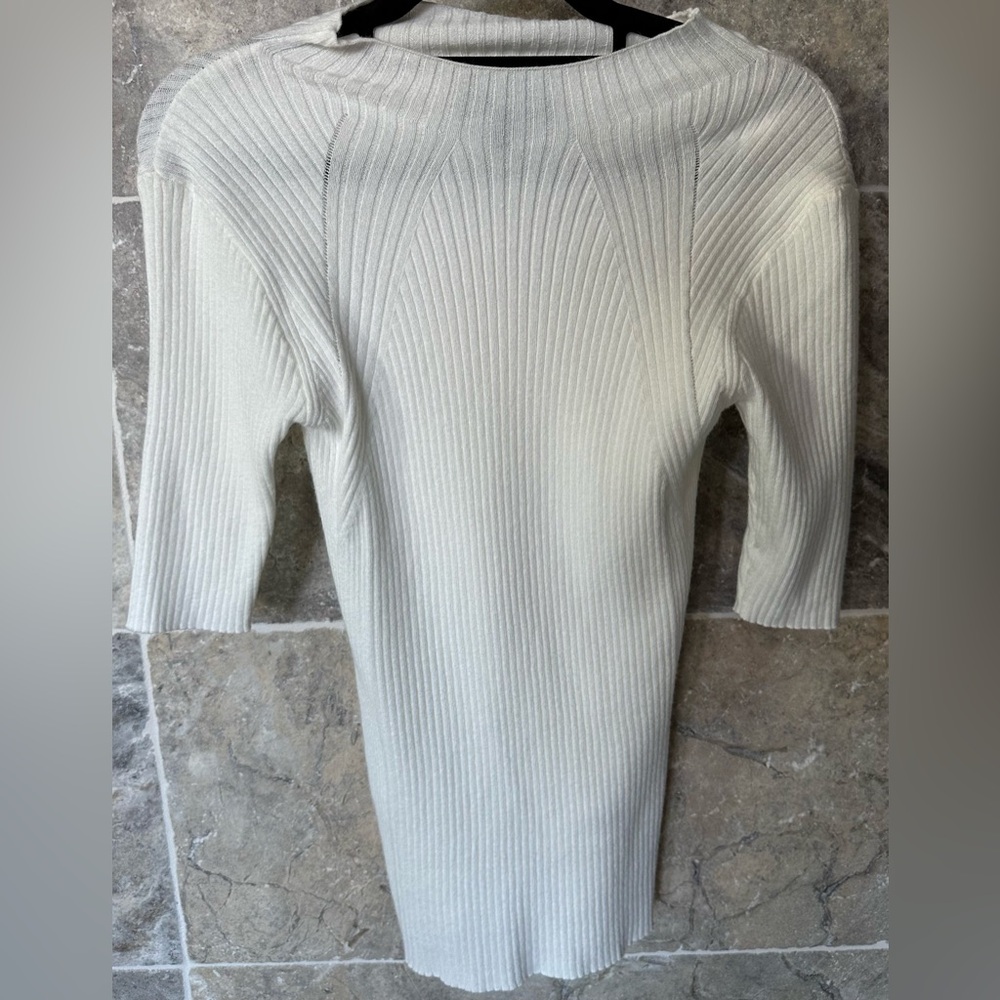 FRANK LYMAN Ladies Women’s Size Small White Ribbed Half Sleeve Sweater